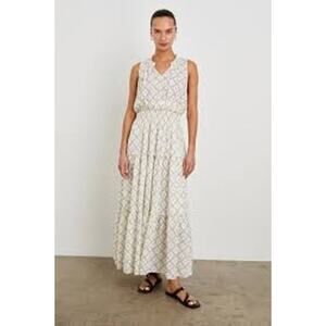 🌴✨ NWT Rails Lou Lou Zanzibar Maxi Dress XL Ivory Diamond Linen Blend Smocked